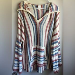 Striped Hooded Sweater - Red, Blue, and Cream